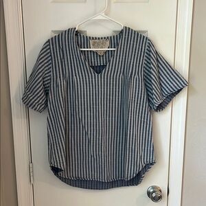 Ace & Jig Blue Striped V-Neck Top with Pintucks Size Medium